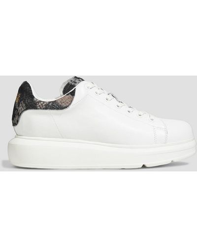 Australia Luxe Calf Hair-trimmed Leather Sneakers - White