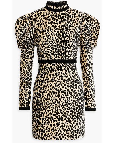 BATSHEVA Tate Leopard-print Cotton-velvet Mini Dress - Black
