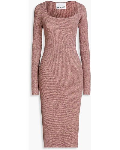 REMAIN Birger Christensen Ribbed-knit Midi Dress - Pink