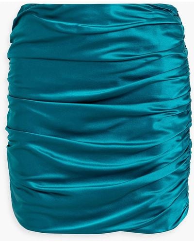 Michelle Mason Ruched Silk-satin Mini Skirt - Blue