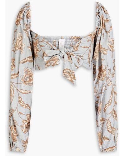 Tigerlily Amarys Kerri Cropped Shirred Floral-print Woven Top - Blue