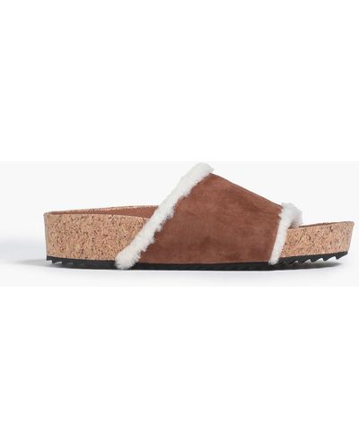 James Perse Shearling-trimmed Suede Slides - Brown
