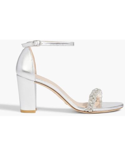 Stuart Weitzman Crystal-embellished Leather And Suede Sandals - White