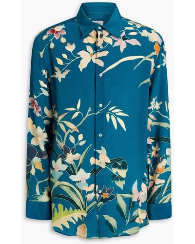 Etro Hemd aus crêpe de chine aus seide mit floralem print - Blau