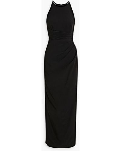 Halston Annika Embellished Draped Crepe Gown - Black