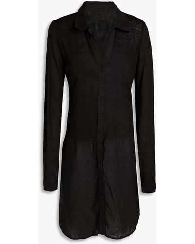 120% Lino Jersey-paneled Linen-gauze Mini Shirt Dress - Black