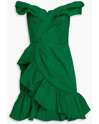 Marchesa Off-the-shoulder Ruffled Faille Mini Dress - Green