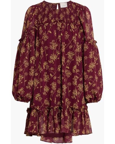 Cinq À Sept Zola Shirred Floral-print Crepe De Chine Mini Dress