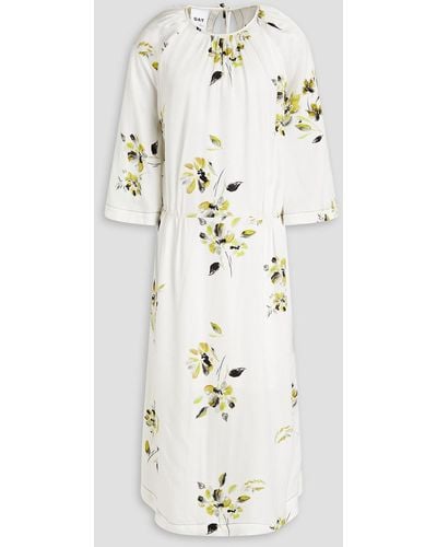 Day Birger et Mikkelsen Jolie Floral-print Hammered-satin Midi Dress - White