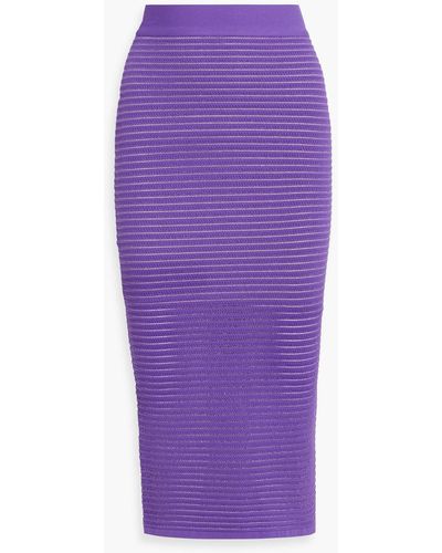 Hervé Léger Burnout-effect Ribbed-knit Midi Pencil Skirt - Purple