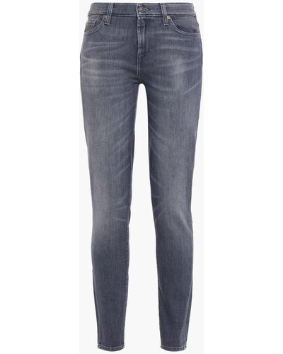 7 For All Mankind Embellished Mid-rise Skinny Jeans - Grey