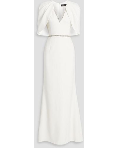 Jenny Packham Cape-effect Embellished Crepe Bridal Gown - White