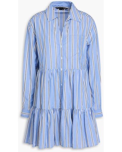 Veronica Beard Atari Tiered Striped Cotton-poplin Mini Shirt Dress - Blue