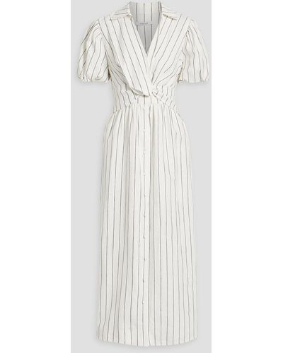 10 Crosby Derek Lam Maya Twisted Striped Linen And Cotton-blend Midi Dress - White