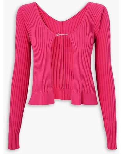 Jacquemus Pralù Embellished Ribbed-knit Cardigan - Pink