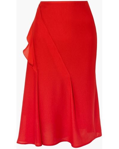 Victoria Beckham Ruffle-trimmed Pintucked Silk Skirt - Red