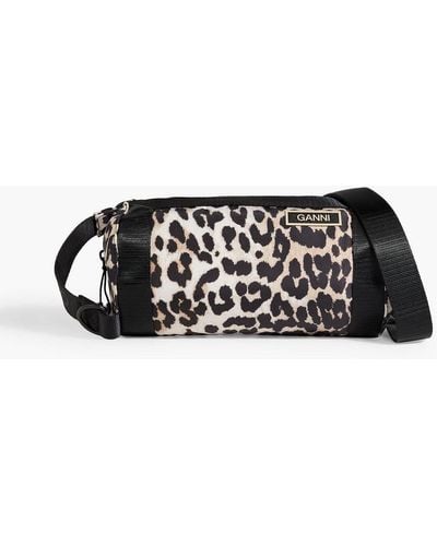 Ganni Tech Barrel Leopard-print Shell Shoulder Bag - Black