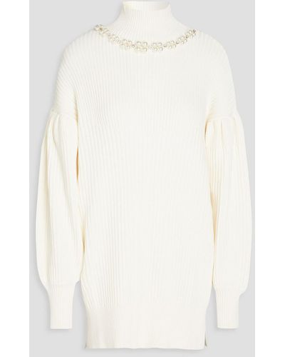 Simone Rocha Oversized Embellished Ribbed-knit Turtleneck Jumper - White