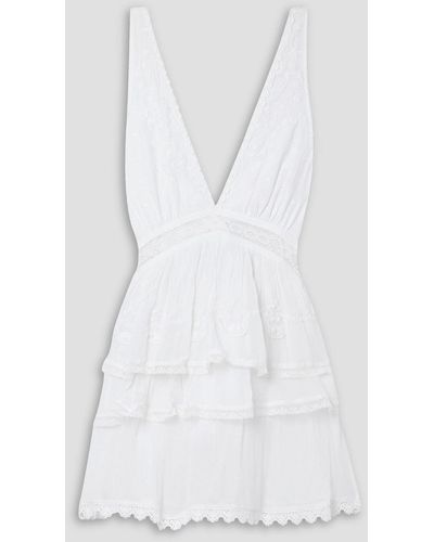 LoveShackFancy Akilah Embroidered Lace-trimmed Fil Coupé Cotton-crepon Mini Dress - White