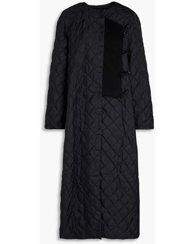 Ganni Felt-paneled Quilted Ripstop Coat - Black