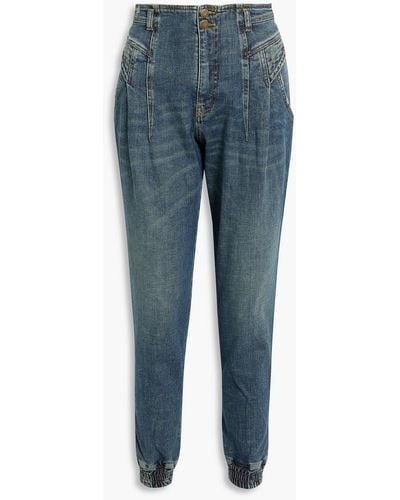 retroféte Miriam hoch sitzende karottenjeans in distressed-optik mit falten - Blau