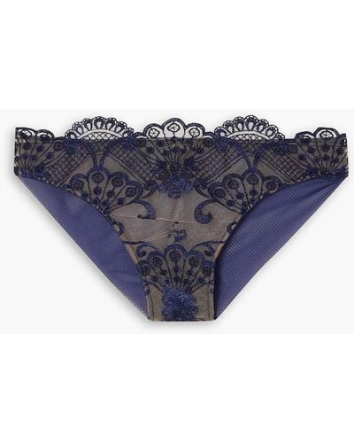 I.D Sarrieri Midnight Dream Embroidered Tulle Mid-rise Briefs - Blue