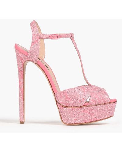 Casadei Chantal Corded Lace And Leather Platform Sandals - Pink