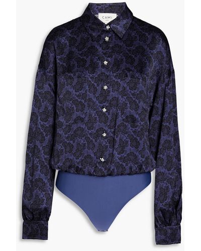 Cami NYC Belkis Embellished Floral-print Silk-charmeuse Bodysuit - Blue