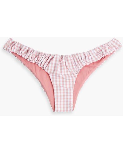 Caroline Constas Dorit Gathered Gingham Low-rise Bikini Briefs - Pink