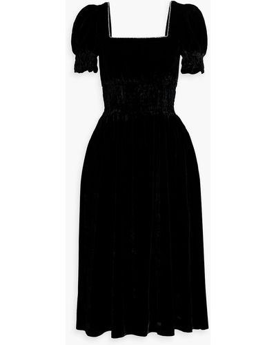 HVN Holland Shirred Crystal-embellished Velvet Midi Dress - Black