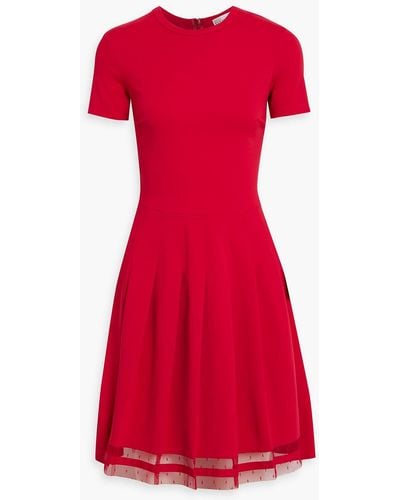 RED Valentino Point D'esprit-trimmed Pleated Stretch-jersey Mini Dress - Red