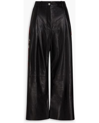Zuhair Murad Cropped Suede-trimmed Leather Wide-leg Trousers - Black