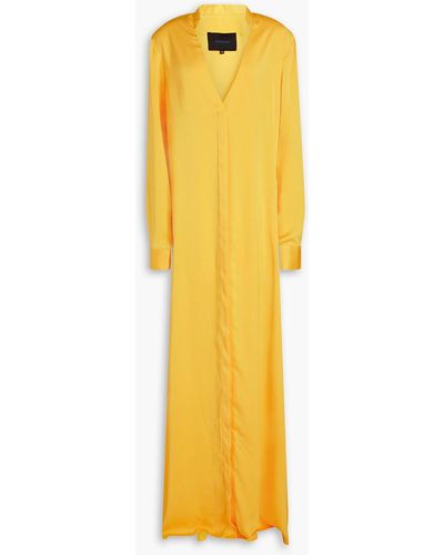Costarellos Draped Cutout Satin Gown - Yellow