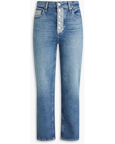 PAIGE Sarah Faded Distressed High-rise Straight-leg Jeans - Blue
