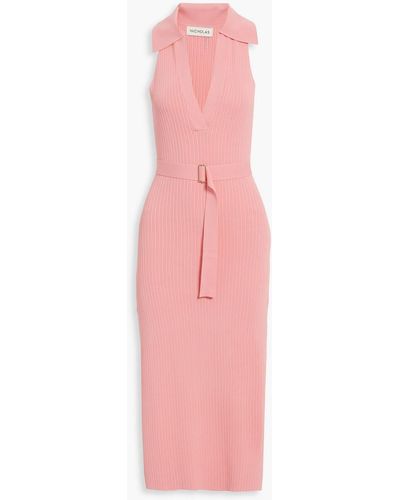 Nicholas Giuliana Belted Ribbed-knit Midi Dress - Pink