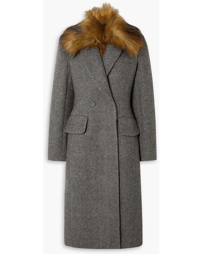 Khaite Finna Double-breasted Faux Fur-trimmed Wool Coat - Grey