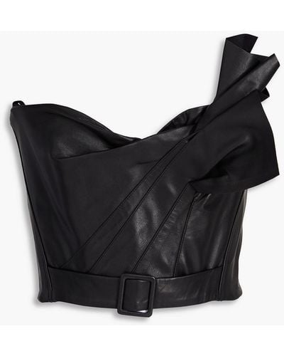 Maticevski Psalm Strapless Pleated Leather Bustier Top - Black