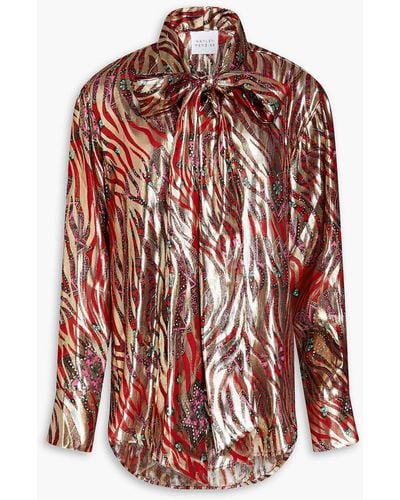 Hayley Menzies Dalton Pussy-bow Silk And Lurex®-blend Blouse - Red