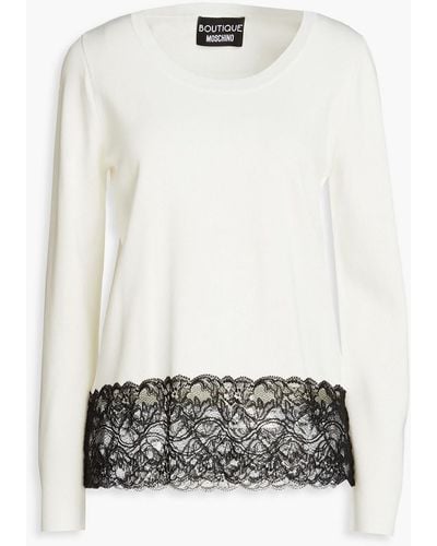 Boutique Moschino Chantilly Lace-paneled Stretch-knit Jumper - White