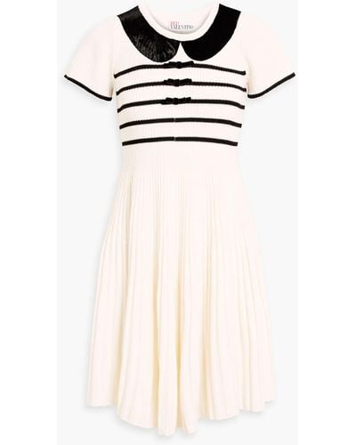 RED Valentino Bow-detailed Striped Ribbed Wool Mini Dress - White