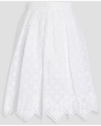 Andrew Gn Pleated Cotton Guipure Lace Skirt - White