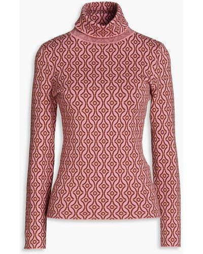 Maje Jacquard-knit Cotton-blend Turtleneck Sweater - Red