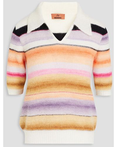 Missoni Striped Knitted Polo Jumper - Grey