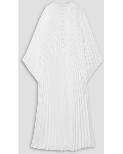 SemSem Crystal-embellished Plissé-satin Maxi Dress - White