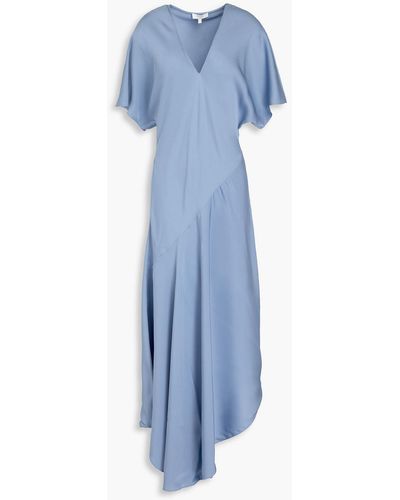 Theory Asymmetric Silk-satin Maxi Dress - Blue