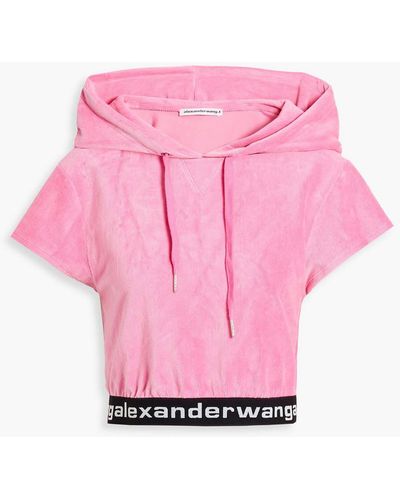 T By Alexander Wang Cropped Stretch Cotton-blend Corduroy Hooded Top - Pink