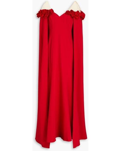 Marchesa Tulle-paneled Cape-effect Stretch-crepe Gown - Red