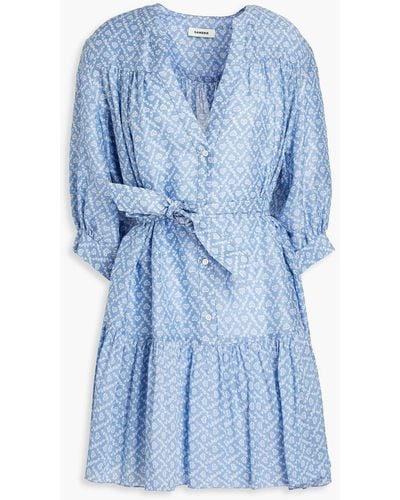 Sandro Milion Tiered Floral-print Crepe Mini Dress - Blue