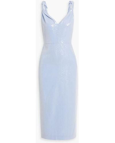 Halston Keira Twisted Sequined Crepe Midi Dress - Blue