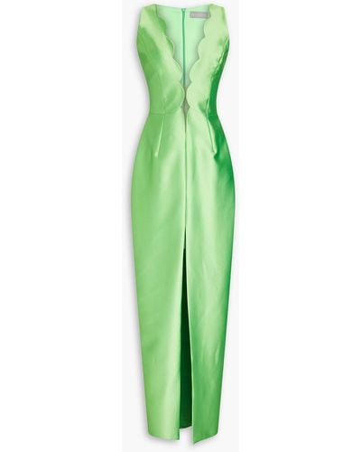 Rasario Tulle-trimmed Scalloped Twill Maxi Dress - Green
